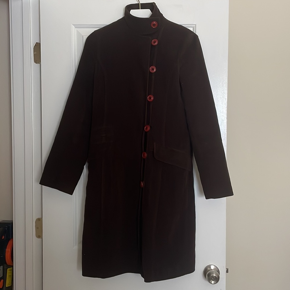 Vintage French connection long coat jacket brown size 6 women retro style